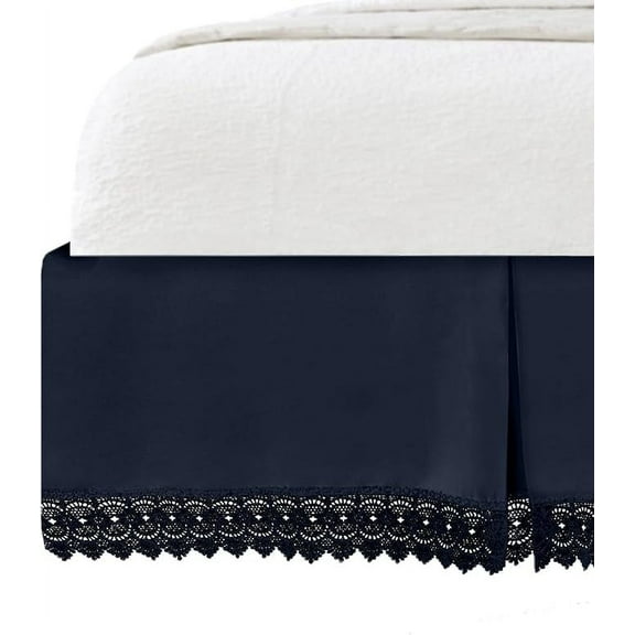 Elegant Comfort Narina Collection Lace Bed Skirt - 15-Inch Drop, 1500 Thread Count, Vintage Design, Easy Care and Wrinkle-Resistant, Twin, Navy