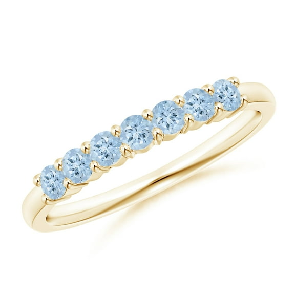 925 Silver Yellow Plated 1.40 Ctw Round Aquamarine Eternity Women Wedding Ring