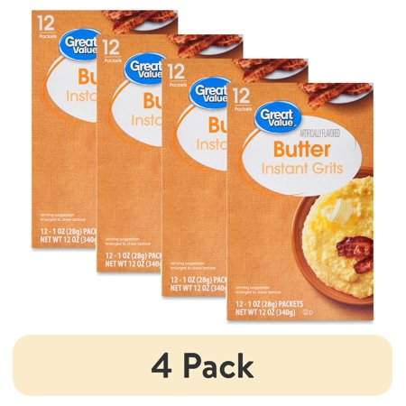 (4 pack) Great Value Butter Instant Grits Packet, 1 oz, 12 Count