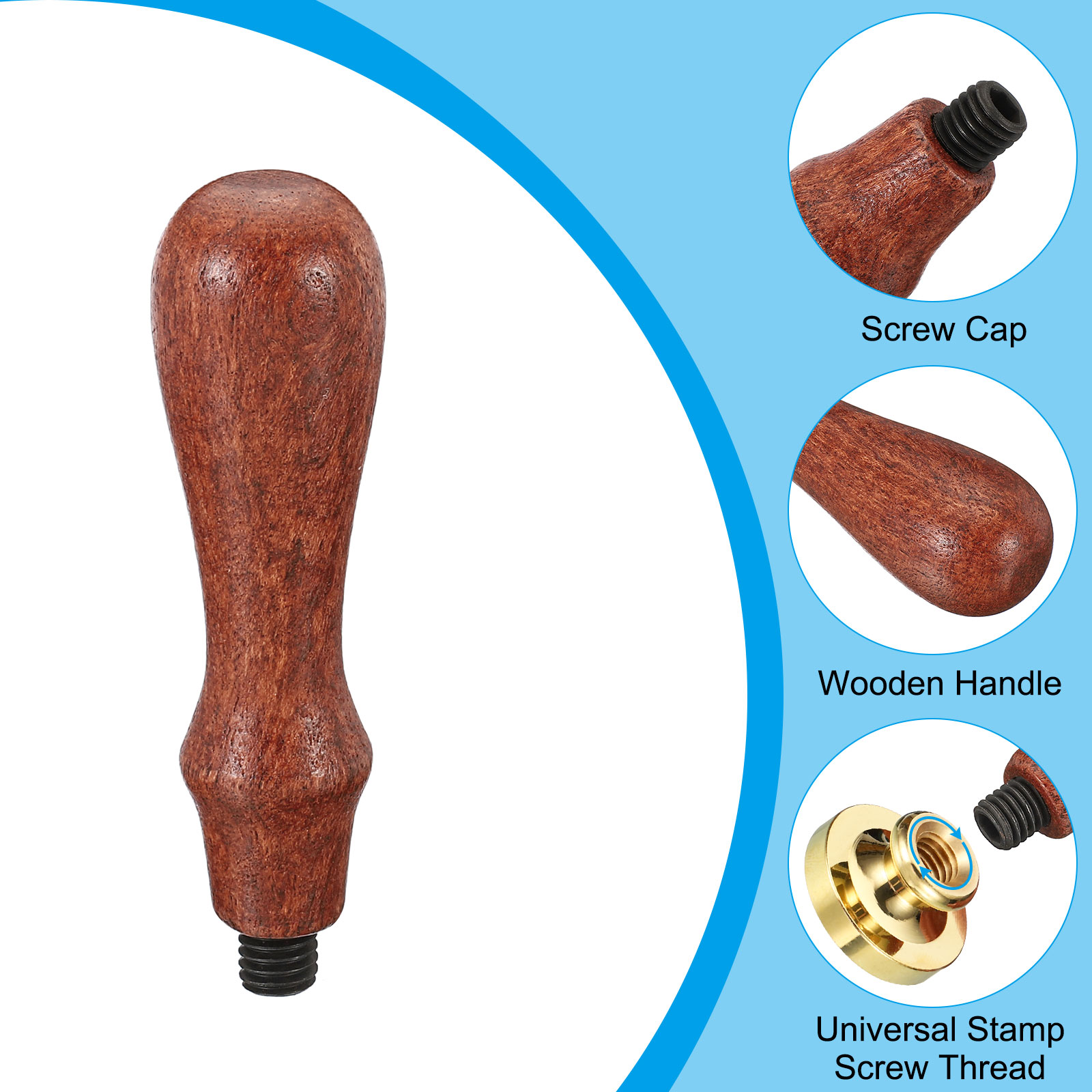 Unique Bargains Wax Seal Stamp Handle Wooden Replacement Stamp Brown