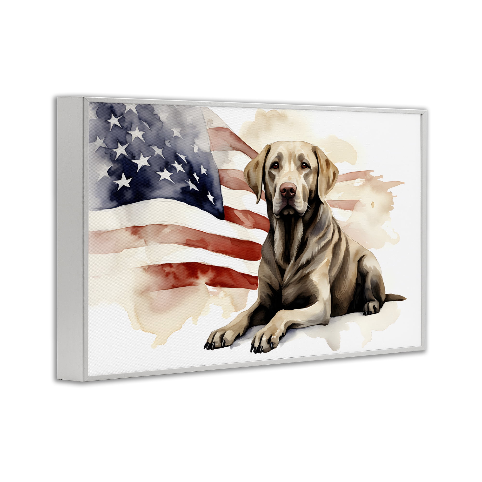 Stupell Industries Patriotic Dog with Flag Animals & Insects Painting White Framed Art Print Wall Art, 18 x 12