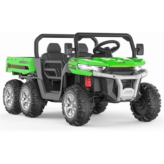 24V 2-Seater Electric Dump Truck 4WD Ride On Car w/ Remote 6-Wheel Off-Road Truck w/ Dump Bed and LED Lights Green