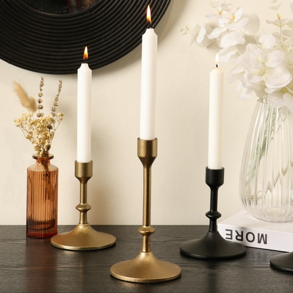 Better Homes & Garden 7.76" Decorative Gold Cast Iron Taper Candle Holder, Large