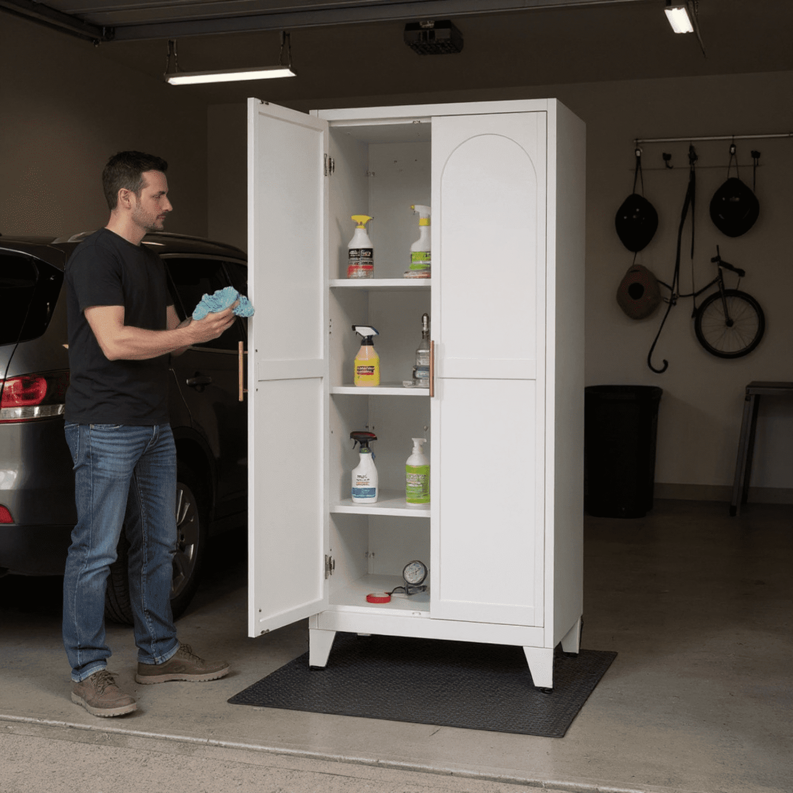 Homy Casa 71" Tall Garage Storage Cabinet with Adjustable Shelves, Heavy Duty Utility Organizer White