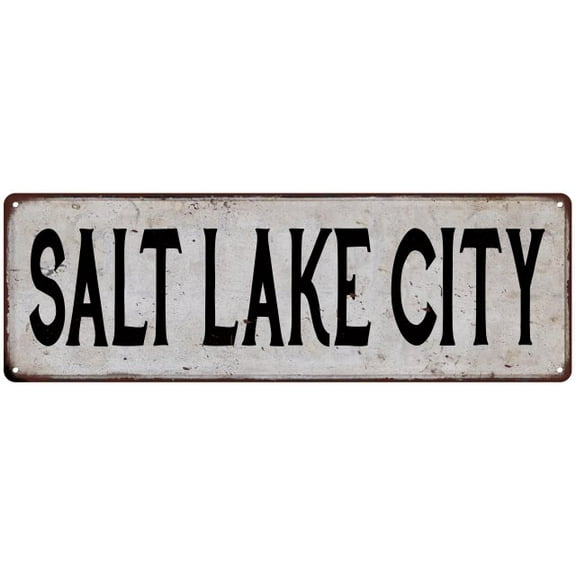 SALT LAKE CITY Vintage Look Rustic Metal City State Sign 6 x 18 Matte Finish Metal 106180041382