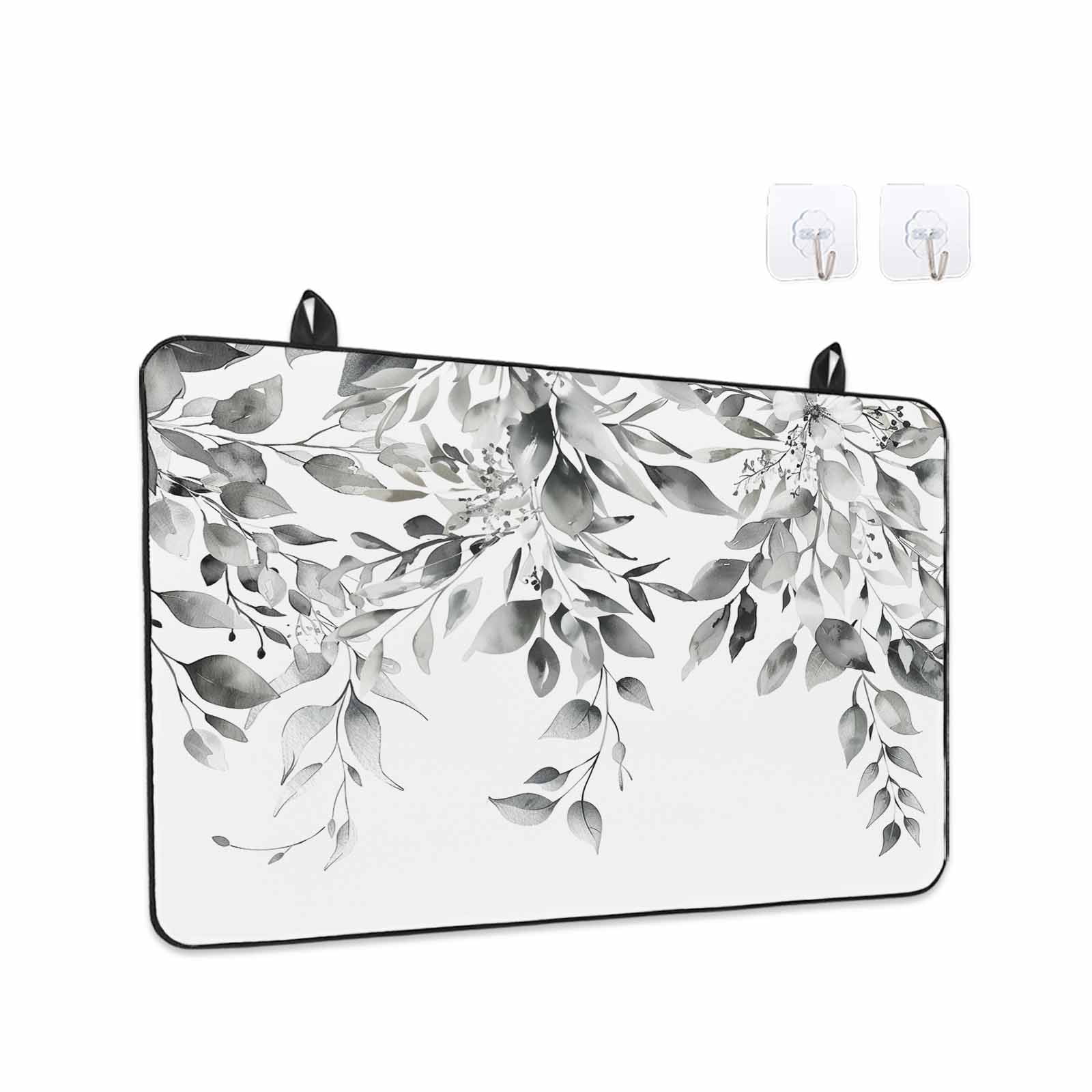 Grey Eucalyptus Leaves Stove Top Cover for Electric Stove, Heat-proof & Non Slip Glass Top Stove Cover Protector, Watercolor Weeping Botanical Kitchen Flat Cooktop Rubber Mat 24x21 Inches