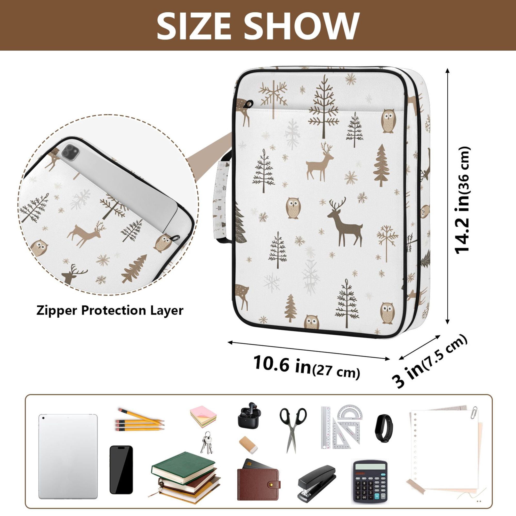 FORMRS Accordion File Folder A4 Size 7-Pocket Expanding Document Organizer Bag with 3 Ring Binder, Christmas Forest
