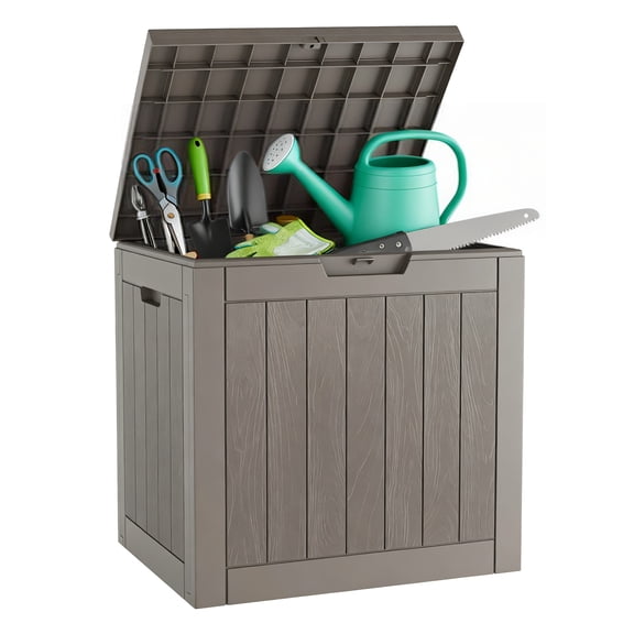 LHBcraft 30 Gallon Deck Box,Lockable Resin Outdoor Storage Box, Waterproof and UV Resistant Storage Deck Box for Patio Furniture Cushions,Gray
