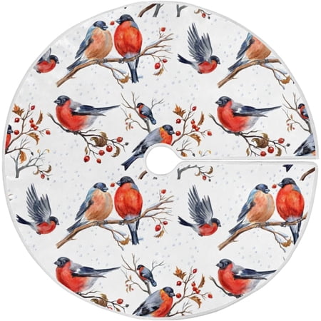 ZHANZZK Christmas Winter Bullfinches Berries Snow Leaves Xmas Christmas Tree Skirt Stand Mat for Holiday Party Decoration Indoor Outdoor 36 inches