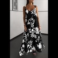 thumbnail image 4 of Vestido Maxi Bohemio de Verano con Tirantes Finos, Sin Mangas, Cuello en V, Floral, para Mujer, para Vacaciones, Negro, Talla S, 4 of 9