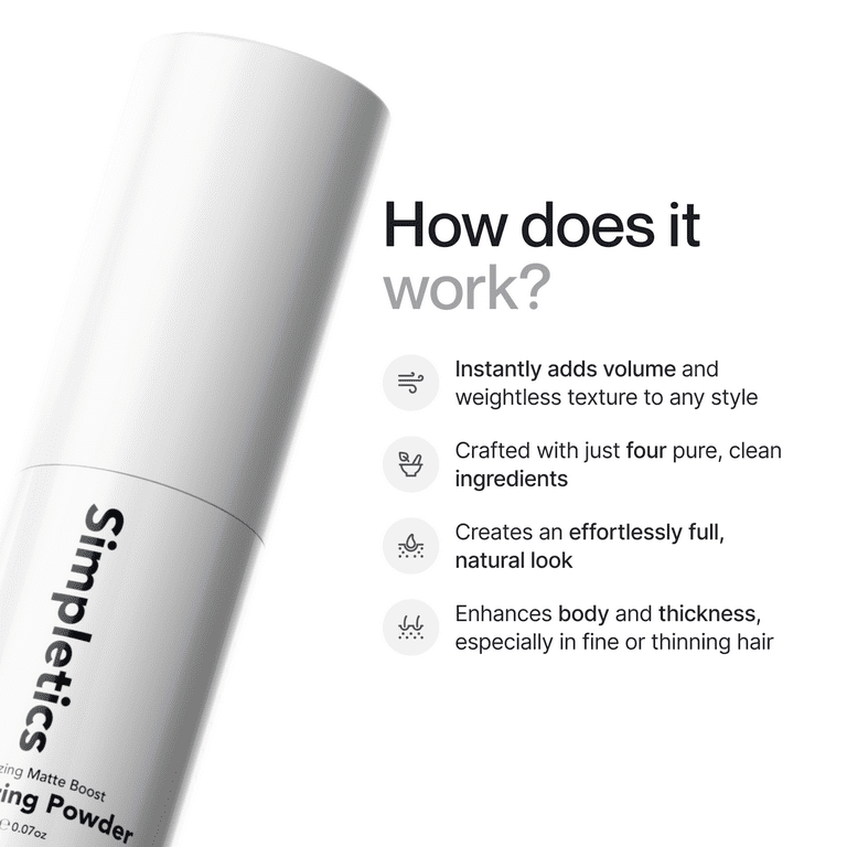 Simpletics Texturizing Powder for Volume & Texture, Lightweight Formula with Silica Silylate & Tapioca Starch, Matte Finish, Natural & Free from Harsh Chemicals Hair Care