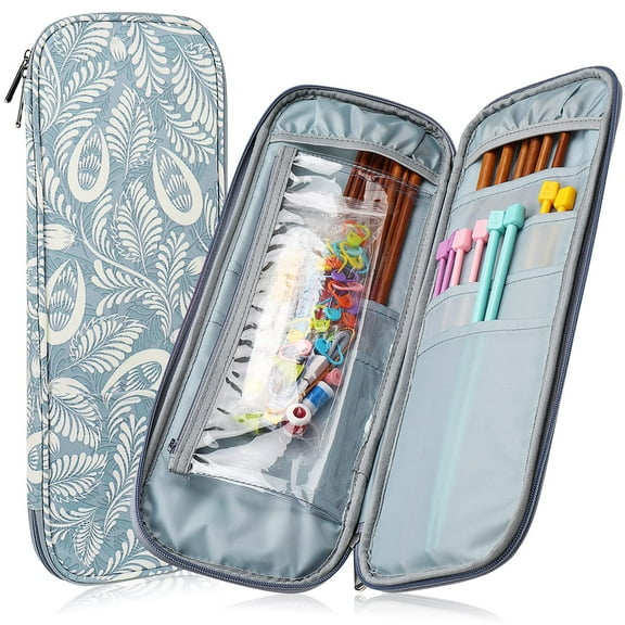 Knitting Needle Case Travel Organizer Storage Zipper Bag for Straight Knitting Needles (Up to 14''),Supplies Accessories, Blue