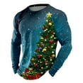 thumbnail image 2 of Christmas Tshirt Men Long Sleeve Star Christmas Tree Graphic Pajamas Tee Crew Neck Slim Fit Casual Fall Winter Family Xmas Gift Mens Shirts Navy XL, 2 of 3