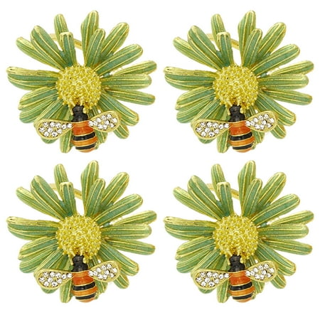 

QILIN 4Pcs Napkin Ring Flower Pattern Tear-resistant Alloy Delicate Design Serviette Buckle for Bar