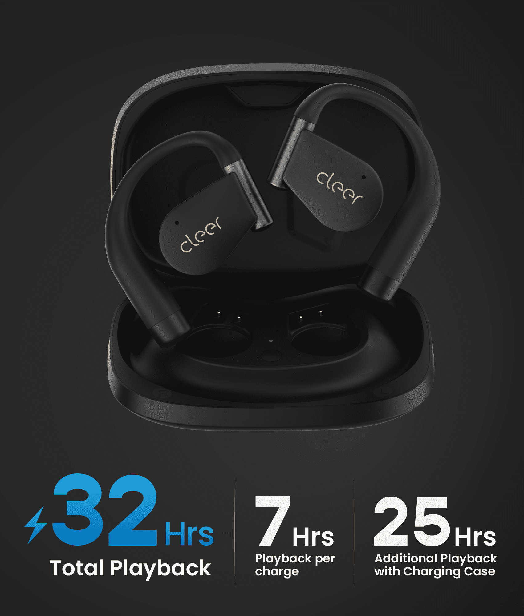 Cleer ARC 4 Open-Ear Sport Headphones with Dolby Audio & THX Certified Sound, IPX7 Waterproof Workouts & Running Sport Earbuds, 32H Playtime – Black