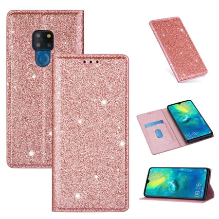 For Huawei Mate 20 Ultrathin Glitter Magnetic Horizontal Flip Leather Case with Holder & Card