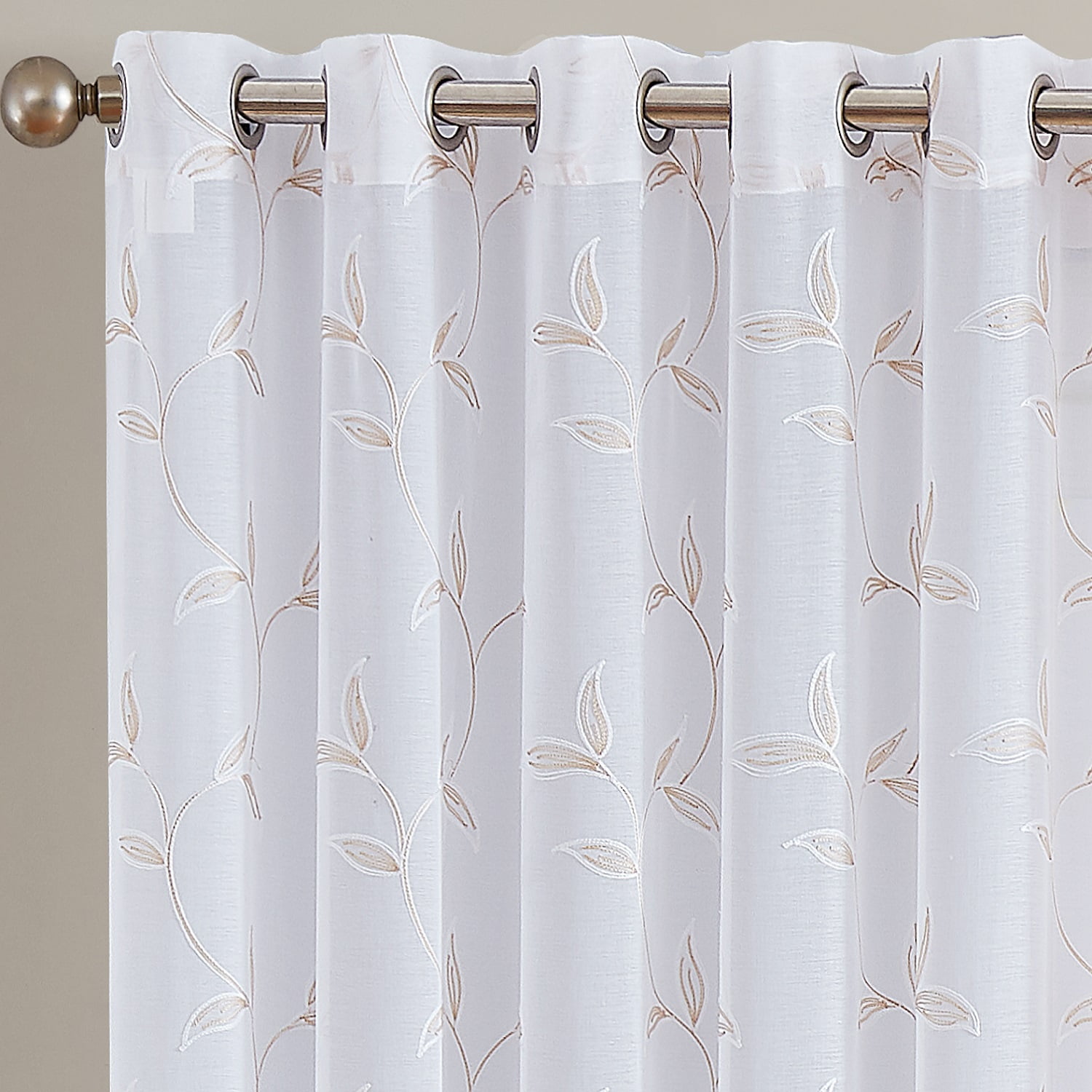 Warm Home Designs Pair of Standard Length 54" x 84" Sheer White Curtains with Gold Linen Leaf Embroidery. M Linen 84