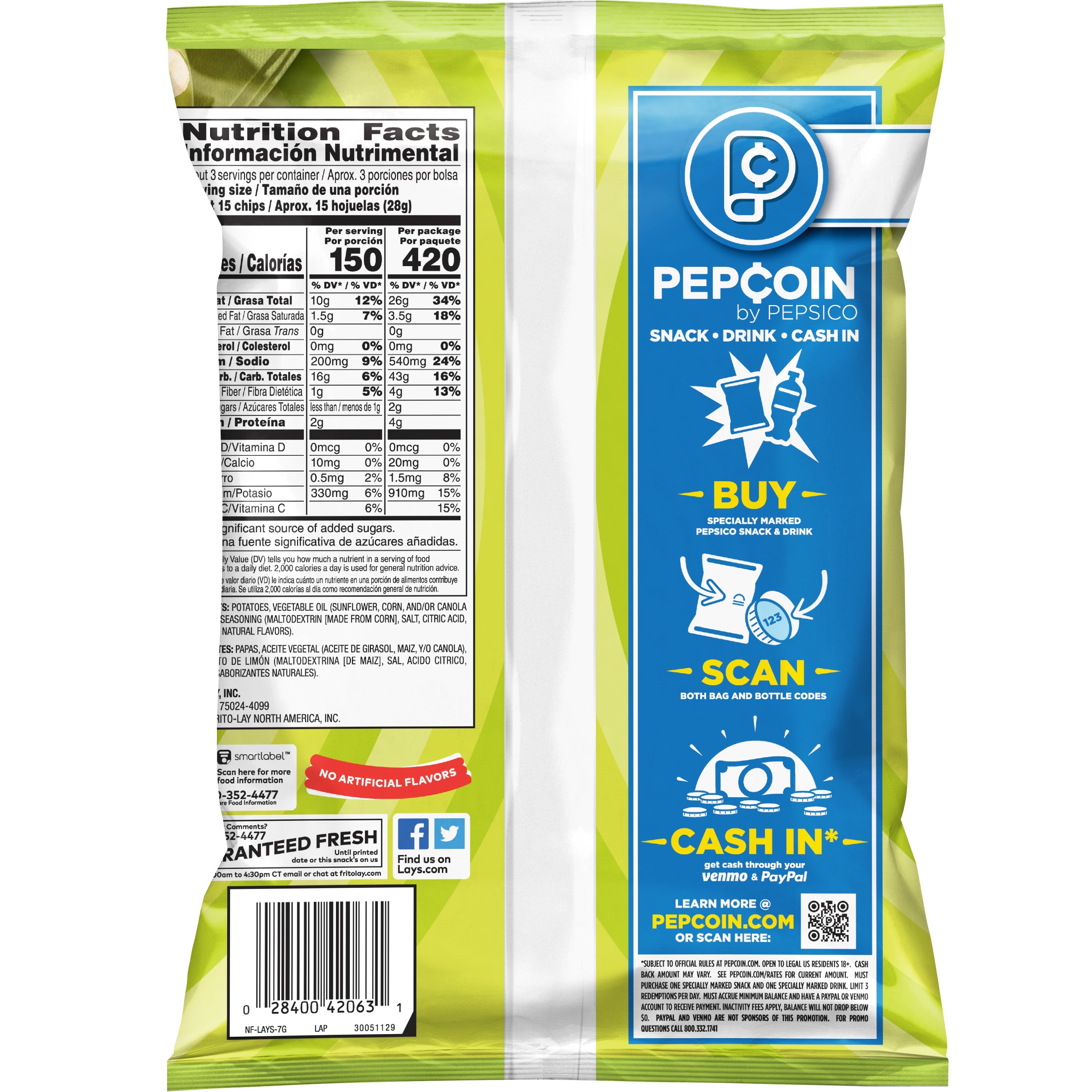 Lay's Potato Chips, Limon Flavor, 2.75 oz. Bag