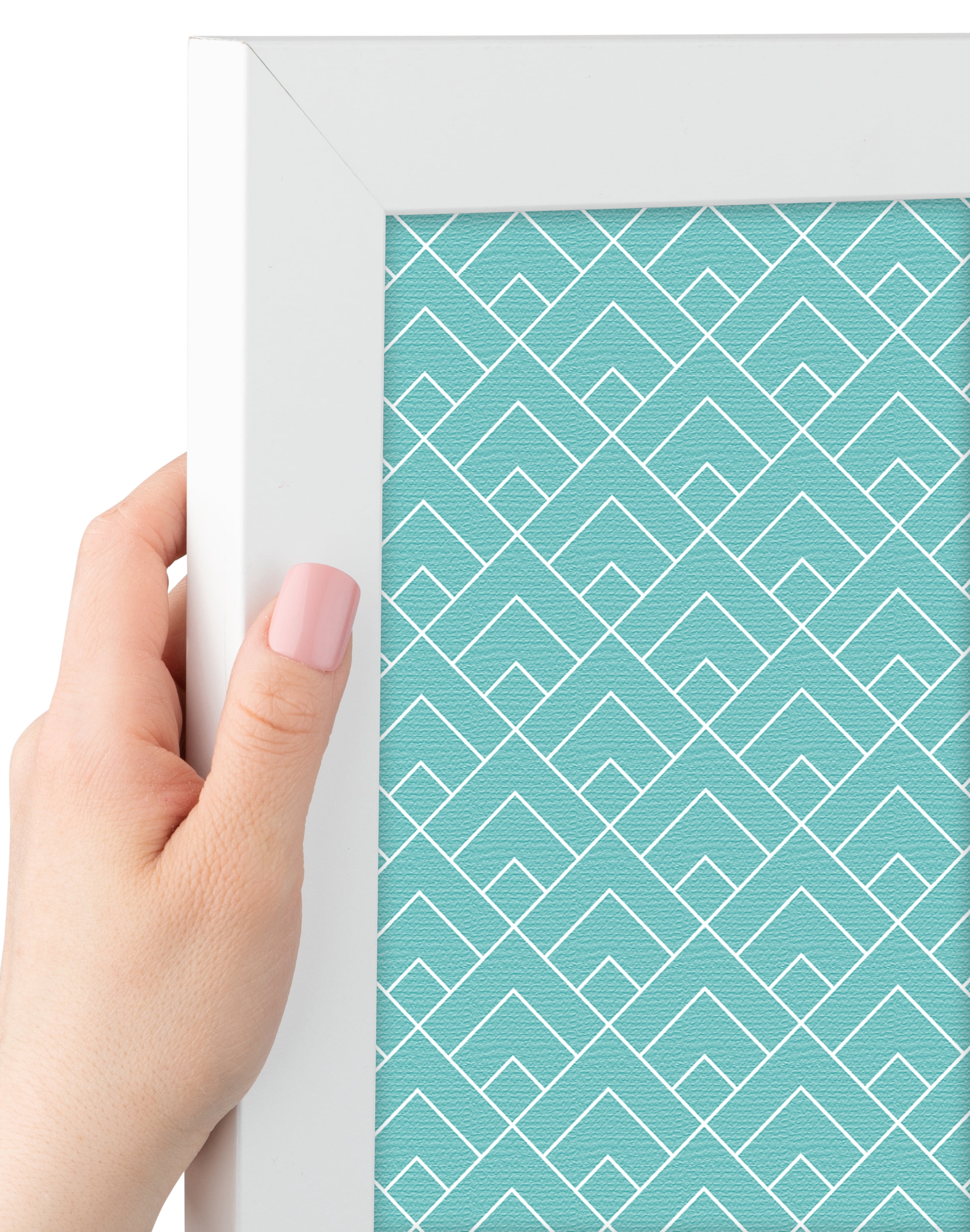 PinPix 12x12 Custom Cork Bulletin Board Peaks Modern Pattern Aqua Poster Board Has a Fabric Style Canvas Finish, Framed in Peaks Modern Pattern Aqua, by ArtToFrames (PinPix-1790)