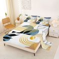 thumbnail image 2 of Castle Fairy Boho Tropical Leaf Full Size Sheets 4-Piece for Teens, Geometric Print Bed Sheets for Bedroom, Blue Black, 2 of 6
