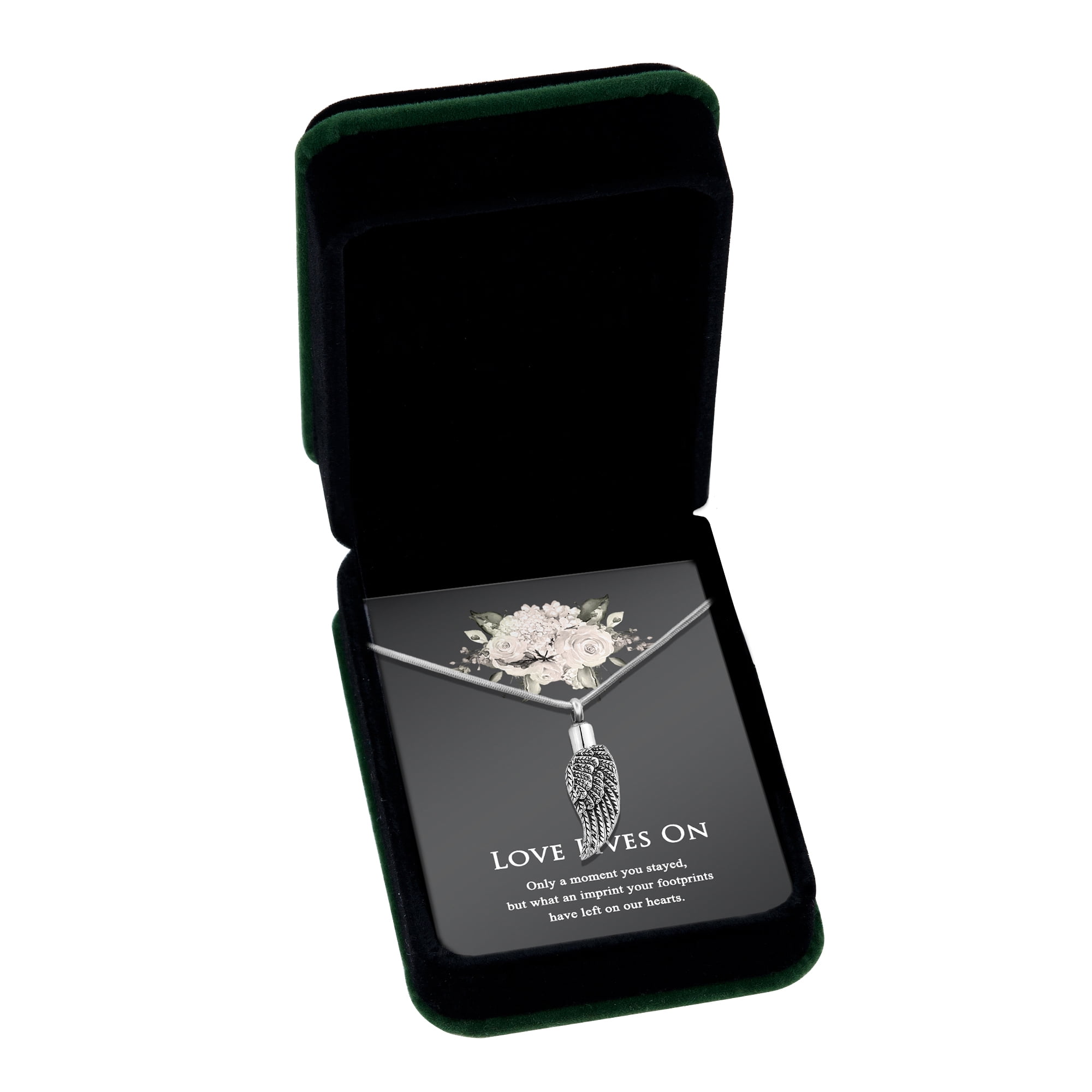 Anavia Ancient Silver Angel Wing Cremation Jewelry Stainless Steel Keepsake Memorial Urn Necklace for Human with"Love Lives On" Comfort Card