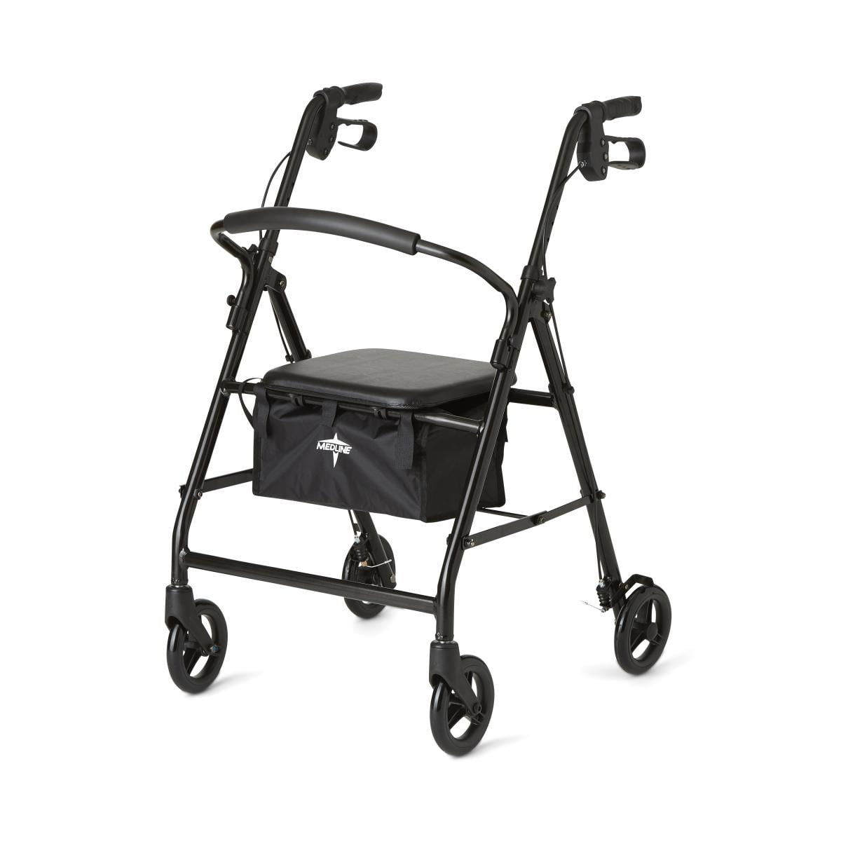 Medline Strong Steel Rollator, Folding Rolling Walker, 6" Wheels, 300lb Weight Capacity, Black Frame