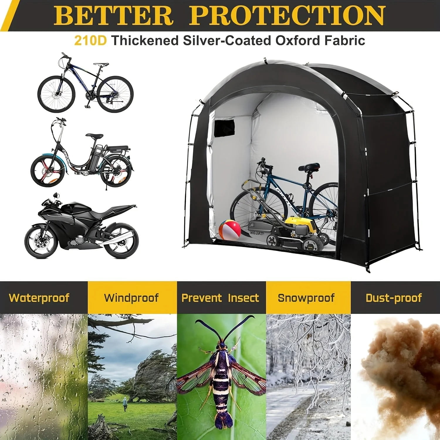 Upgrade and thicken waterproof bicycle storage tent, with 30% super ceiling space, anti storm and anti ultraviolet, universal for 2-5 bicycles, easy to install