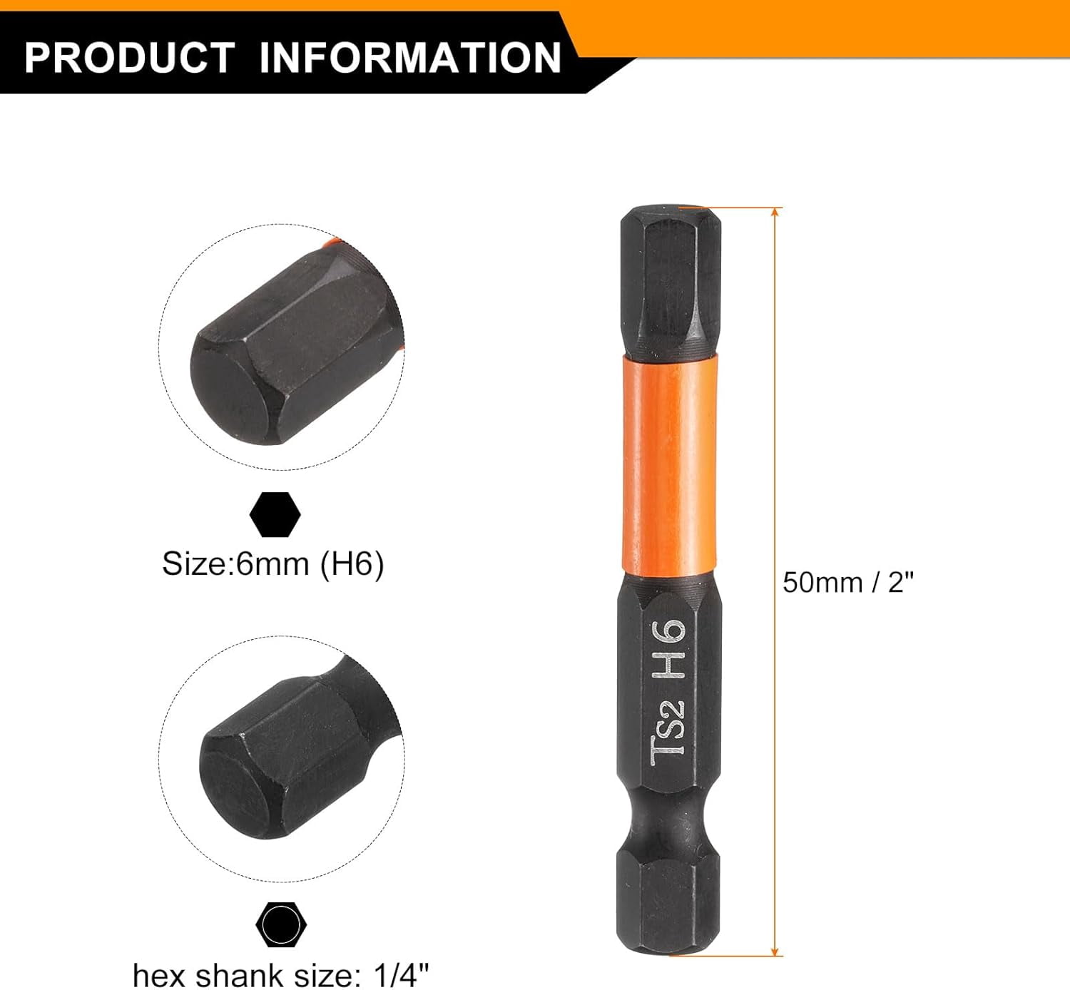 FRKSMD-5pcs Hex Head Wrench Drill Bit 6mm(H6) Metric 1/4" Hex Shank 2"(50mm) Length S2 Steel Magnetic Impact Drivers Screwdriver Bit Hexagon Electric Drill Bits
