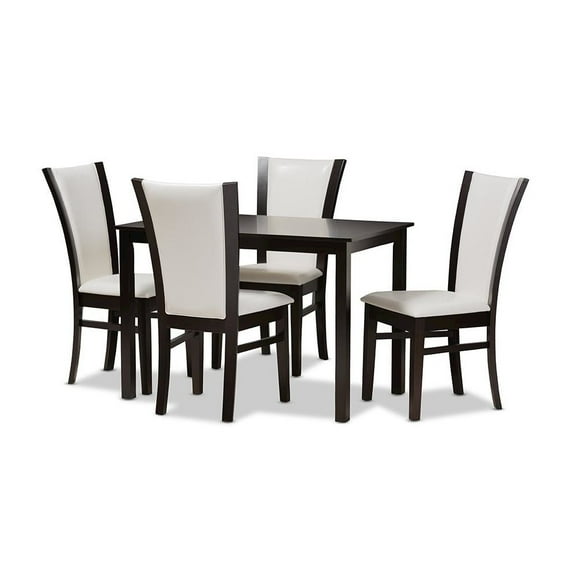 Baxton Studio Adley Modern and Contemporary 5-Piece Dark Brown Finished White Faux Leather Dining Set