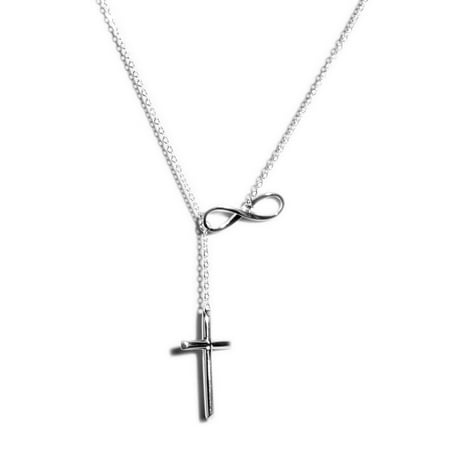 925 Sterling Silver Cross Infinity Lariat Necklace for Women Gift Jewelry