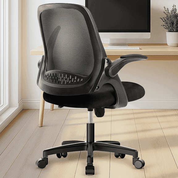 NEO CHAIR Office Chair, Flip-up Padded Armrests Desk Chair, Ergonomic Back Support, Black