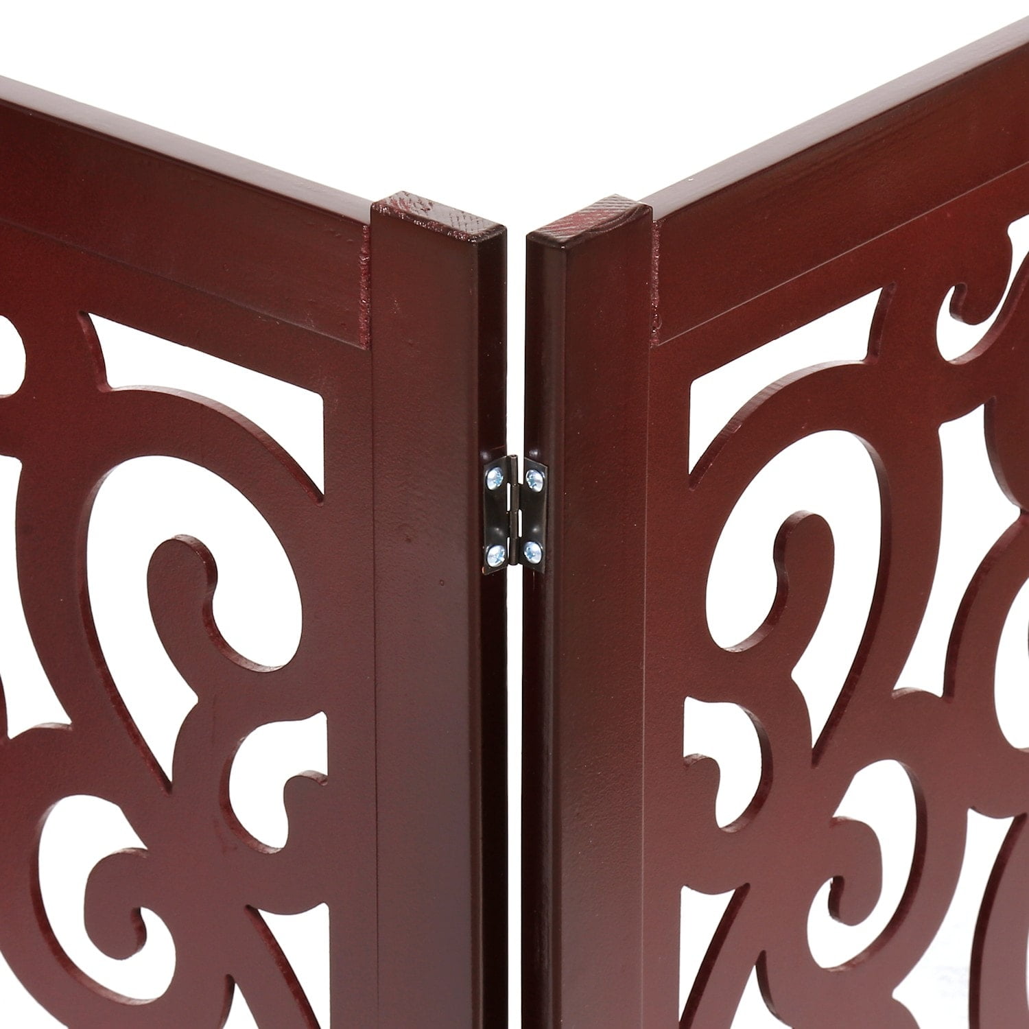 HOME DISTRICT Dog Gate Freestanding Pet Gate 4-Panel & 3 Panel Pet Gate for Dogs Folding Dog Gate Quadfold & Trifold Pet Gate for Small Dogs Decorative Pet Gate for Dogs Indoor, Mahogany Scroll 47x19"