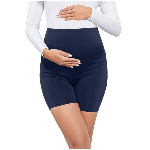 ShomPort Women's Maternity Yoga Shorts Over The Belly Pregnancy Biker Workout Active Seamless Shorts Under Dress