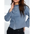thumbnail image 3 of Arvbitana Women's Summer Basic Ribbed Demin Tops Long Sleeve Stand Collar Slim Tank	Camisole Fashion Solid Color Casual Blouses for Daily Life, 3 of 10