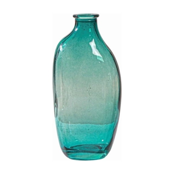 Teal Glass Bud Vase, Minimalist Irregular Flower Vase for Hydroponics, Organic Shaped Small Glass Bottle for Single Stem, Tabletop Decor, 1 Pack