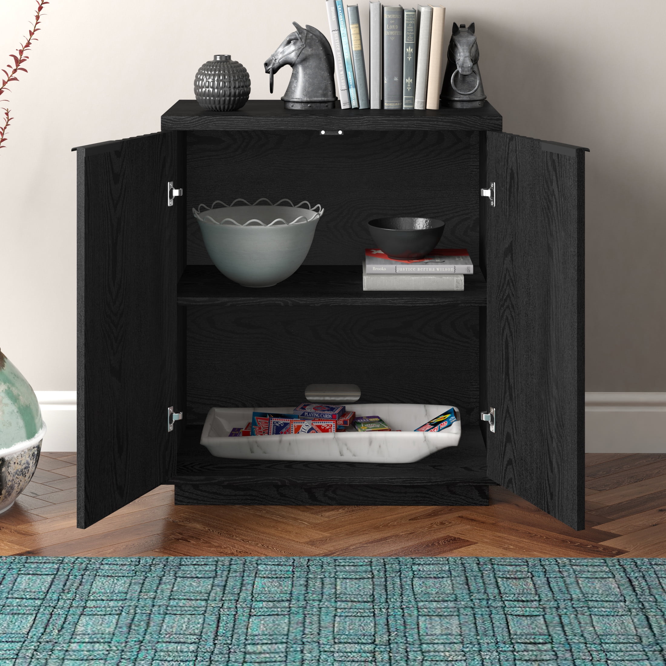 Evelyn&Zoe Modern/Contemporary 28" Wide Black Grain Accent Cabinet