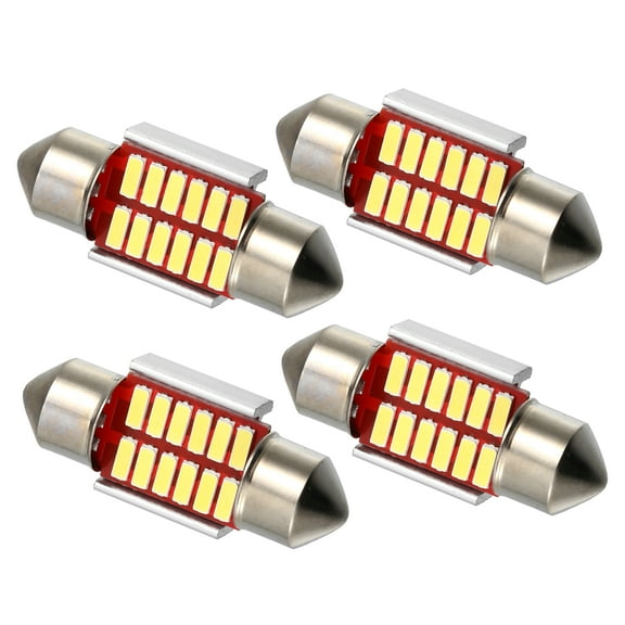Unique Bargains LED Festoon Light White Bright LED 31mm DE3175 LED 12SMD 4014 Chipsets Metal Silver Tone Yellow 4 Pcs