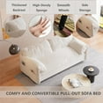 thumbnail image 4 of Tabaray 63.8" Futon Sofa Bed Queen Size, Pull Out Couch Bed, 3-in-1 Convertible Sleeper Sofa with Side Pocket, Modern Velvet Futon Couch for Living Room, Small Space, Apartment, Bedroom, Beige, 4 of 9