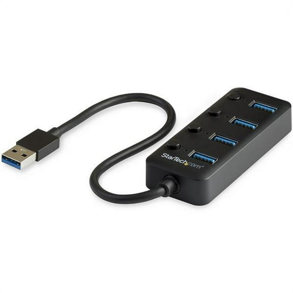 Startech.com 4 Port 3.0 Hub, Type-a To 4x 3.0 Type-a With Individual On/off Port Switches, Superspeed 5gbps 3.1/3.2 Gen 1, Bus Powered, Portable, 9.8" Attached Cable -