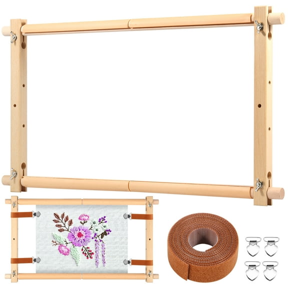 Pluokvzr Embroidery Scroll Frame Wooden Cross Stitch Scroll Frame Rotated Needlepoint Embroidery Tapestry Scroll Frame Adjustable Needlepoint Stretcher Frame for Embroidery 12 x 21inch