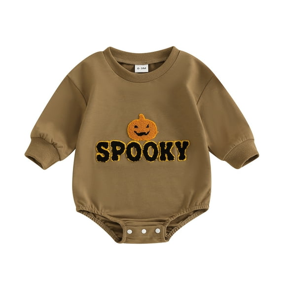 Musuos Baby Halloween Romper 3M 6M 12M 18M Long Sleeve Pumpkin Letter Embroidery Bodysuit Infant Boys Girls Fall Sweatshirt