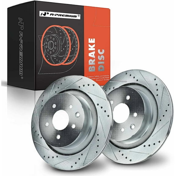 A-Premium Rear Vented Drilled and Slotted Disc Brake Rotors Set Compatible with Infiniti G35 2007-2008, G37 2008-2013, Q60 2014-2015