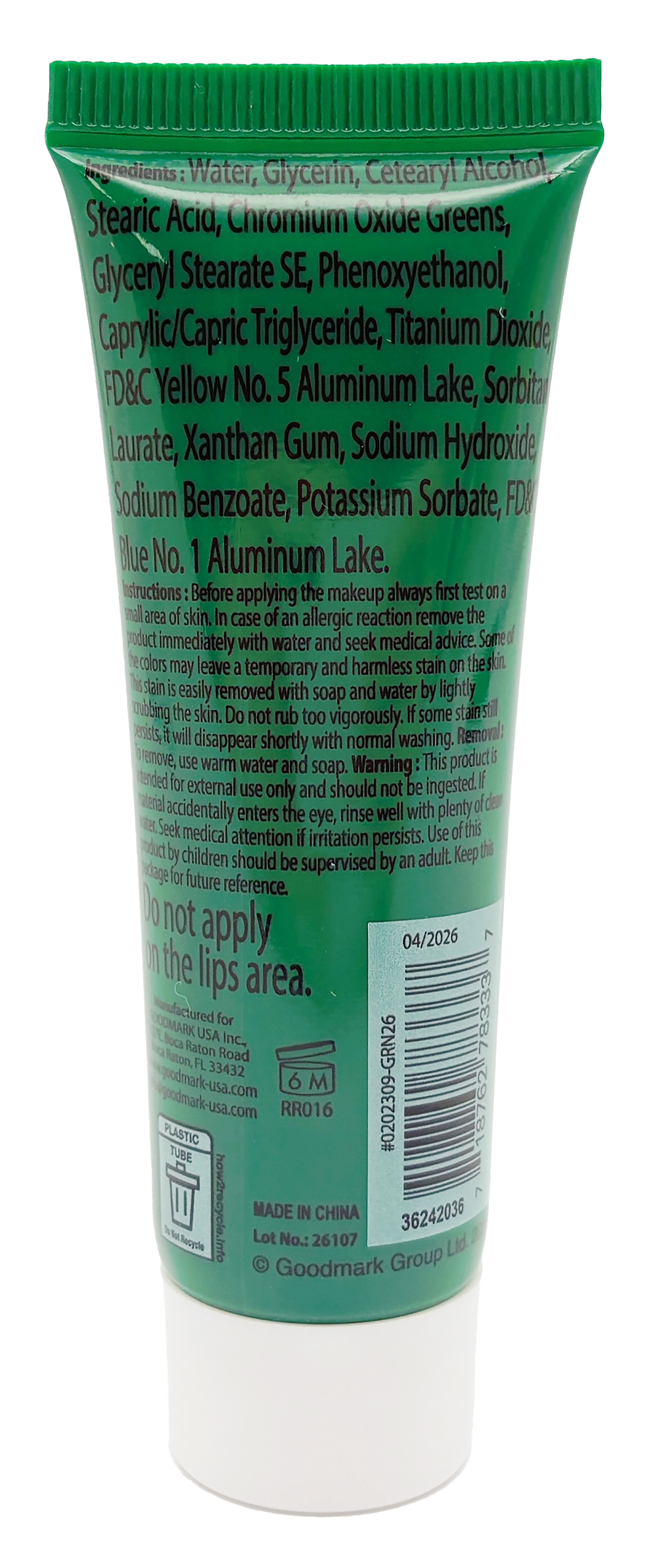 Halloween Make-Up for Adults Body Paint, Green, 1oz by Goodmark USA