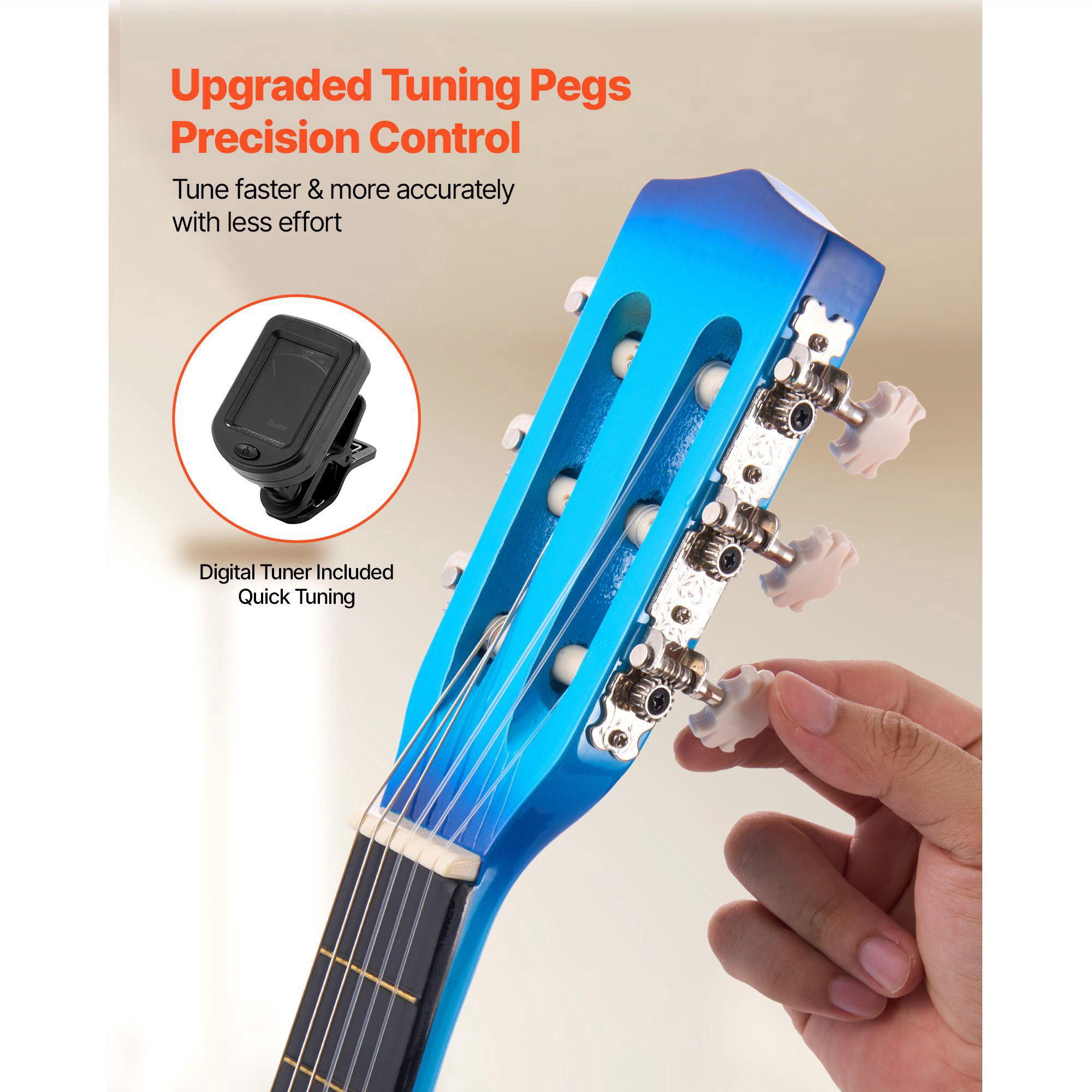 30 Inch Blue Basswood Classical Guitar Starter Kit for Beginners with Nylon Strings Gig Bag Strap Tuner Extra Strings Picks Capo for Kids Girls Boys Students