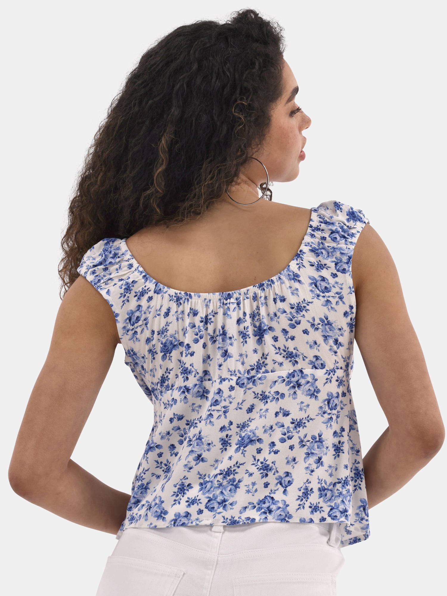 No Boundaries Tie Front Peasant Top, Women's