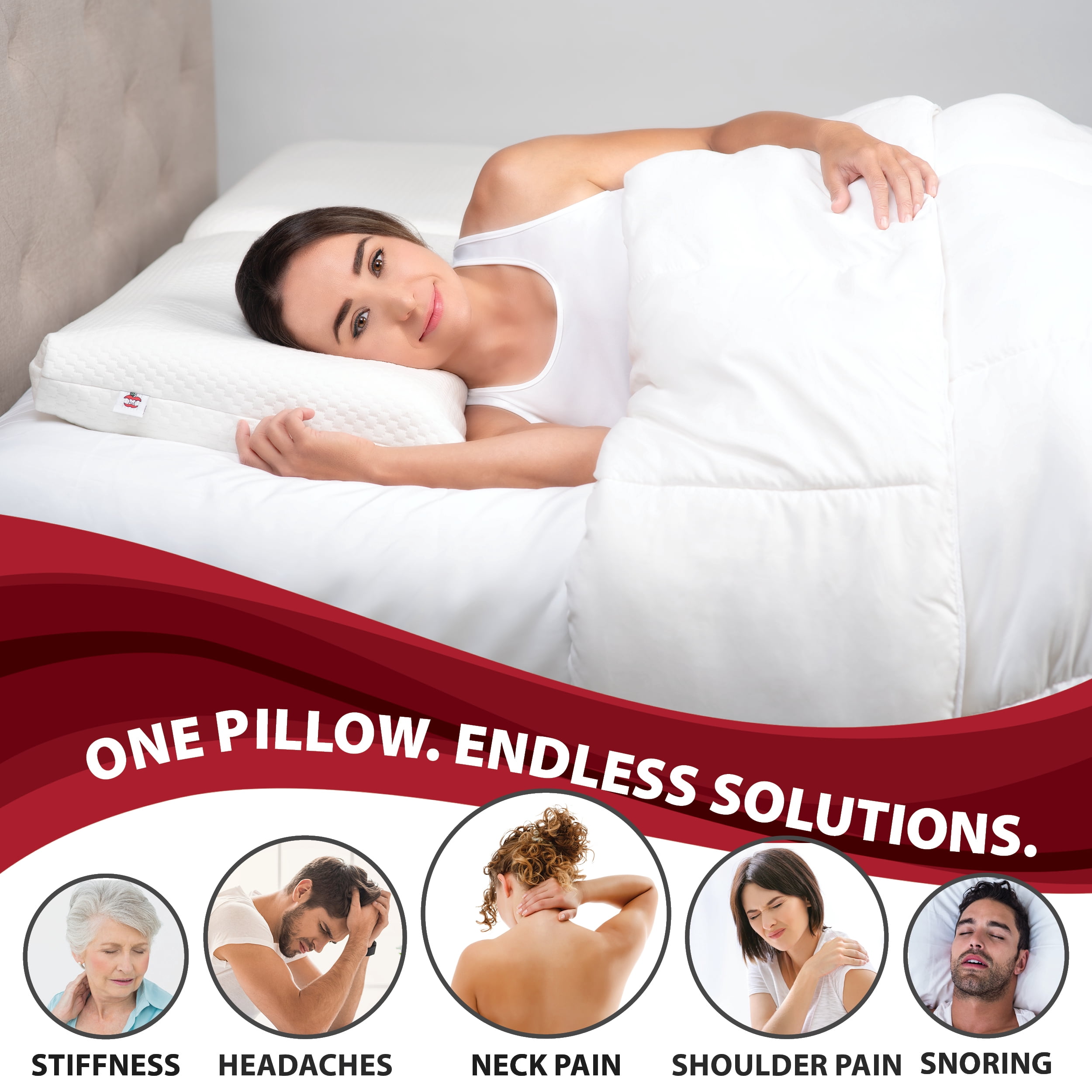 Core Products Extra Firm Tri-Core Ultimate Cervical Pillow for Neck Pain, Orthopedic Contour Support- Full Size, White