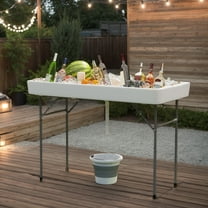 YYAo 4 Foot Ice Cooler Folding Table Portable Ice Bin Table with Large Sink-White