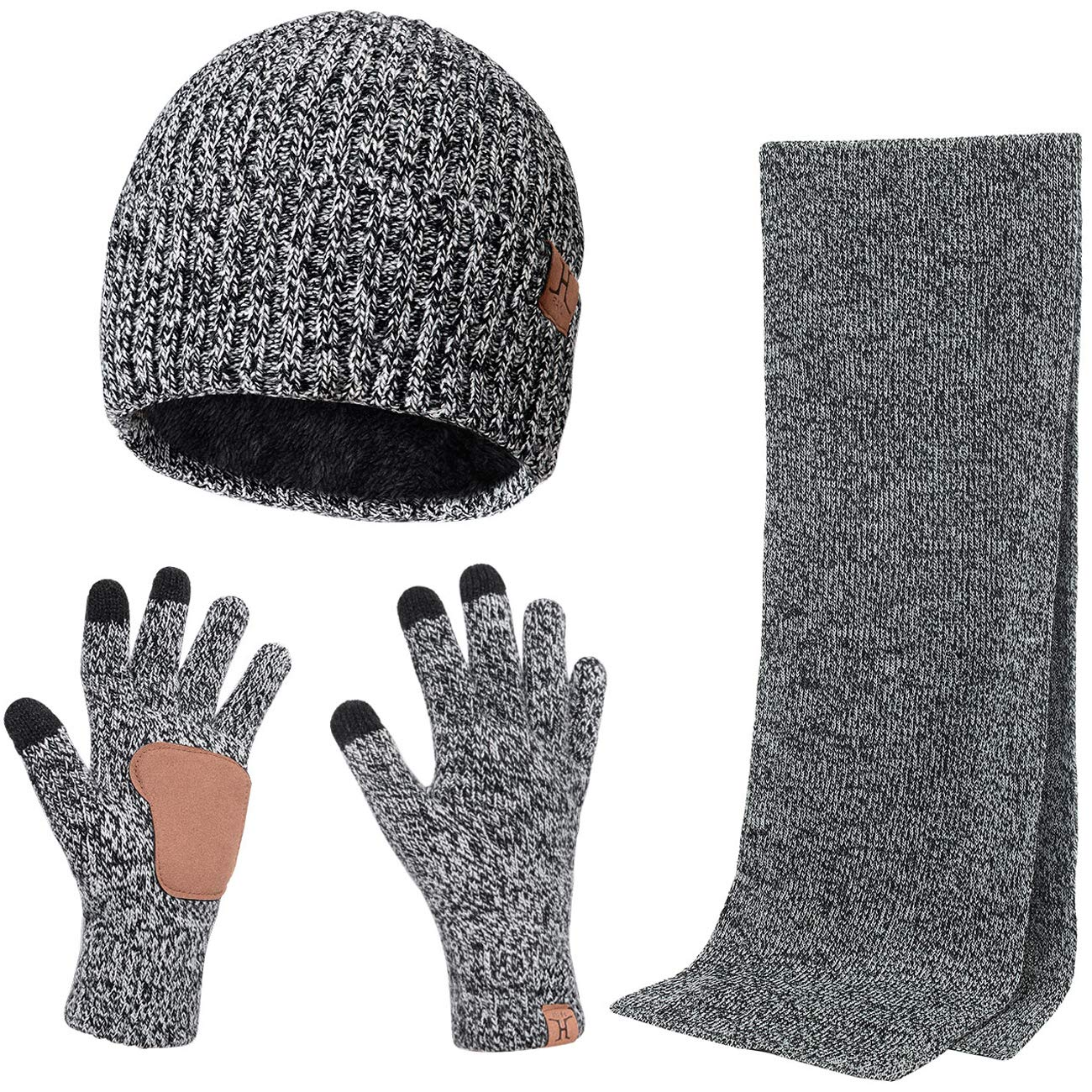 Fancosni Winter Gloves Hat and Scarf Set Men, Slouch Beanie Hat Scarf