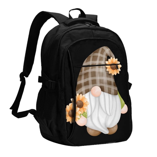 Balery Sunflower Gnomes 4 Mochila con carga USB para hombre y mujer - Mochila impermeable y antirrobo para portátil con puerto USB para viajes, trabajo, estudios y universidad