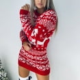 thumbnail image 2 of Women Christmas Outfit Festive Knit Snowflake Pullover Mini Dress for Women Cozy Christmas Sweater O Neck Casual Holiday Attire Red M, 2 of 6